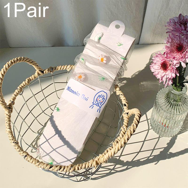 1 пара средних цилиндрических корейских носков Fairyism Mesh Daisy, ультратонкие носки с впитывающим пот ворсом