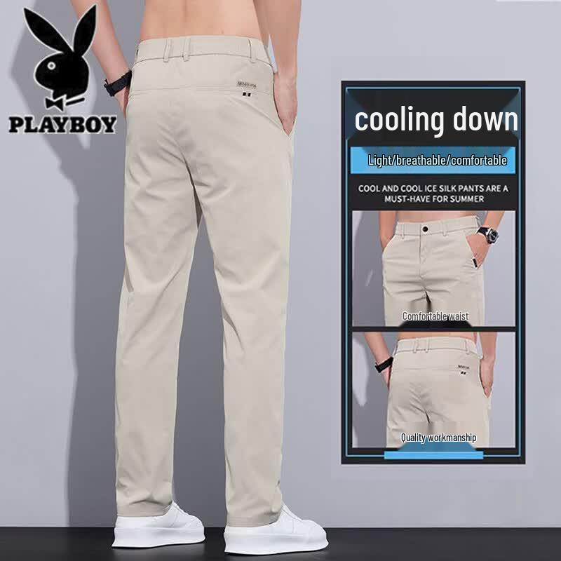 PLAYBOY Мужские повседневные брюки прямого кроя из ледяного шелка