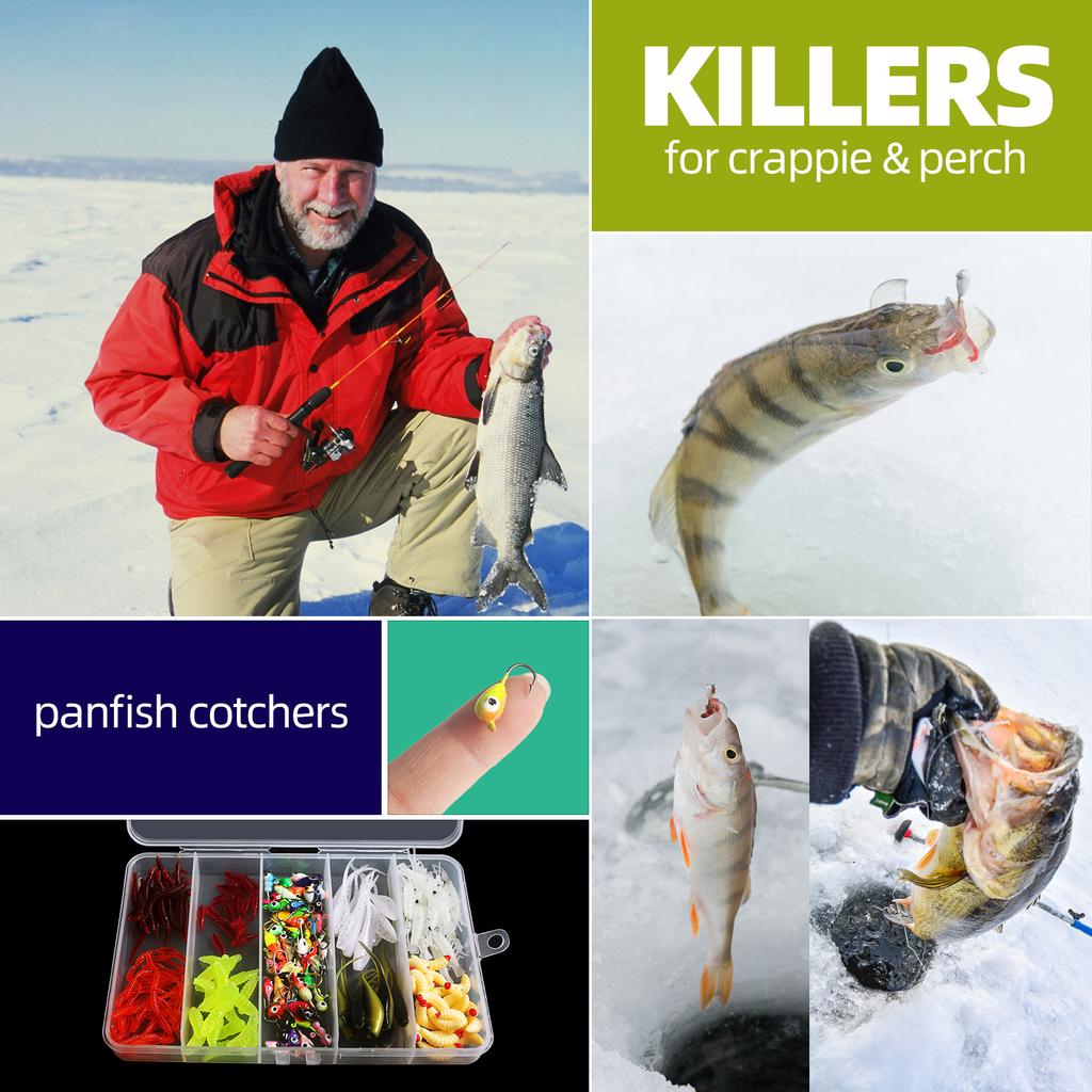 160pcs Ice Fishing Jigs Ice Fishing Lures Ice Fishing Starter Kit for Walleye Crappie Panfish