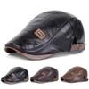 Forward Peaked Cap Men Beret Hat Solid Color Leather Flat Cap Retro   Driving