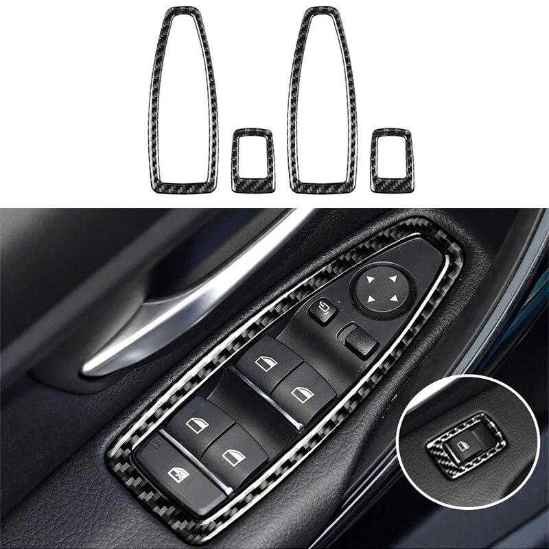 4pcs Carbon Car Window Switch Button Panel Decor Trim Sticker for BMW F20 F21 F30 F34 F20 1 2 3 Series GT Interior Accessories