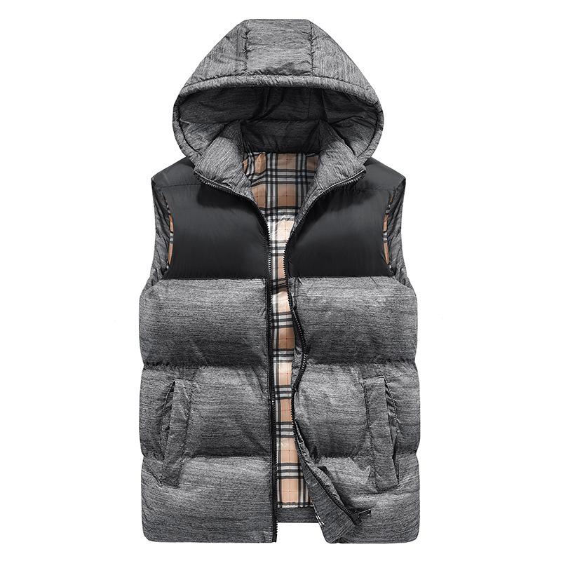 Autumn and Winter Men's Casual Vest, Thickened Warm Shoulder, Middle-aged Outdoor Waterproof and Windproof, Detachable Hat Vest, Color Blocked Vest