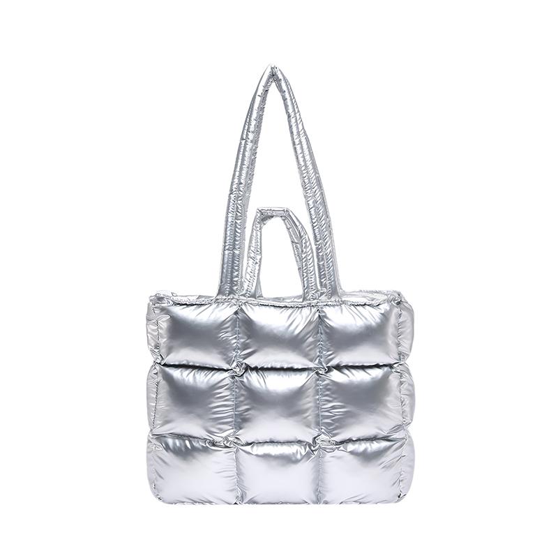 Fashion Lightweight Women Shiny Puffer Tote Bag Female Quilted Padded Soft Shoulder Bag Luxury Puffy Handbags for Winter