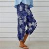 Summer Women's Pants Cotton Linen High Waist Drawstring Nine-quarter Pants Elastic Waist Bundle Foot Mouth Retro Print Pants