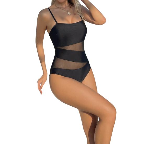 Женский монокини однотонный с сетчатыми вставками, облегающий, сексуальный цельный купальник, подчеркивающий фигуру, пляжная одежда для купания