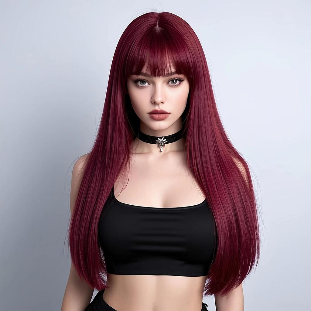 Best-selling 26-inch synthetic wig for long straight hair for cosplay, Halloween everyday wig, high-temperature hairpiece