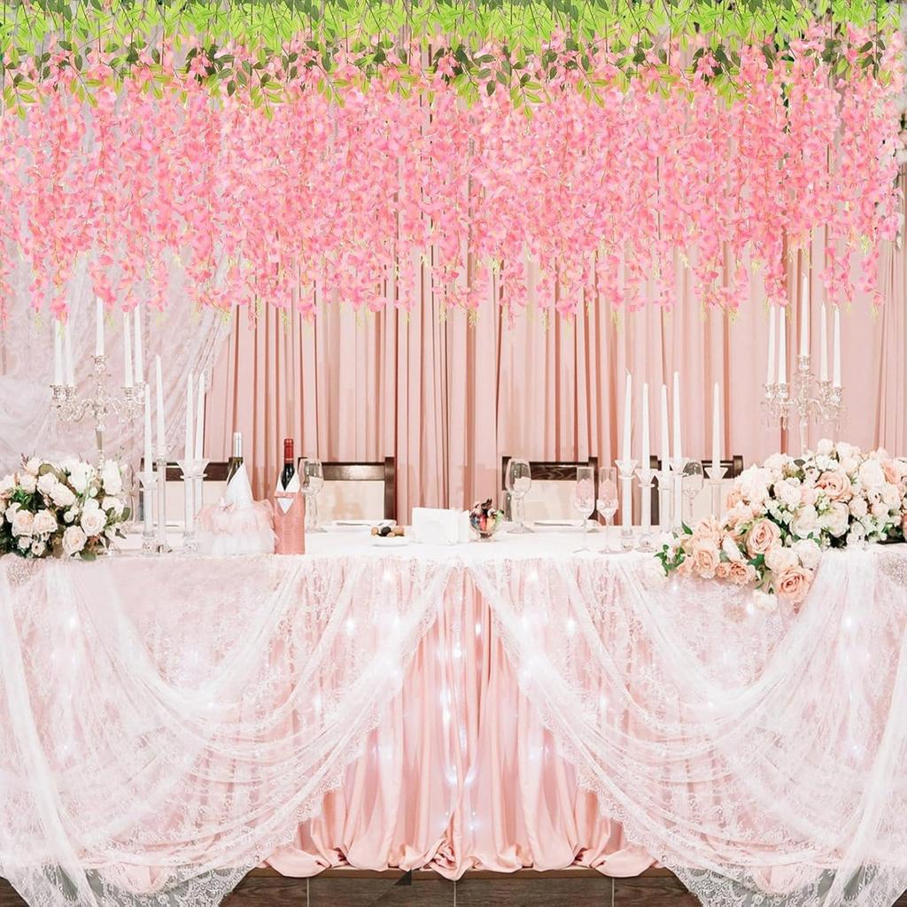 Pack Of 12 Artificial Wisteria Hanging Flowers For Wedding Indoor Outdoor Decoration With Realistic Silk Petals