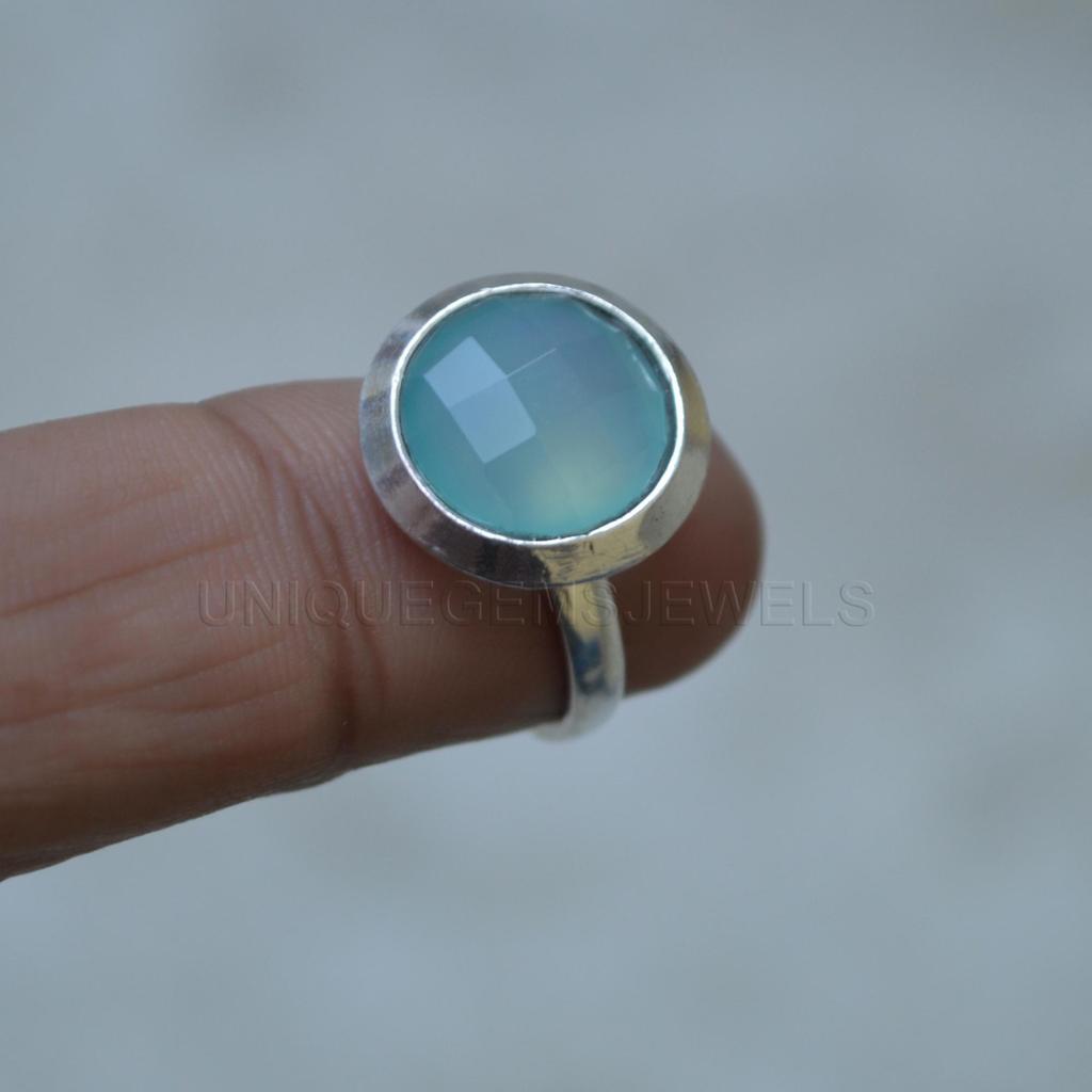 Rose Cut Round Sea Foam Green Chrysoprase 925 Sterling Silver Ring Jewelry, Handmade Gift Statement Ring