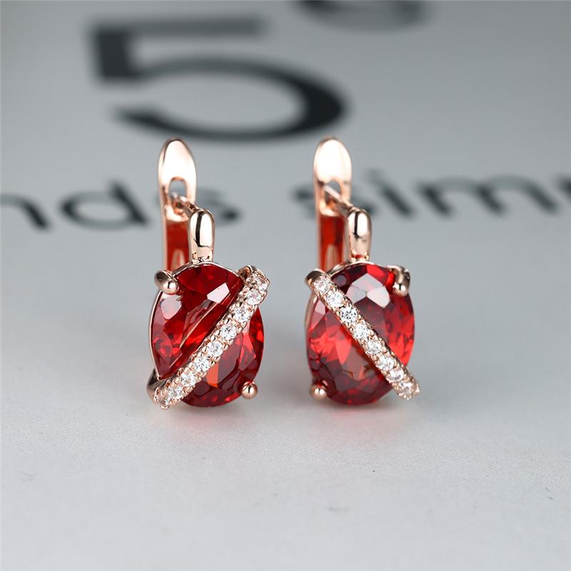 Милые Женские Большие Серьги с Овальным Камнем Роскошные Сине-Фиолетовые Хрустальные Серьги-Кольца Розовое Золото Серебристый Цвет Свадебные Серьги для Женщин