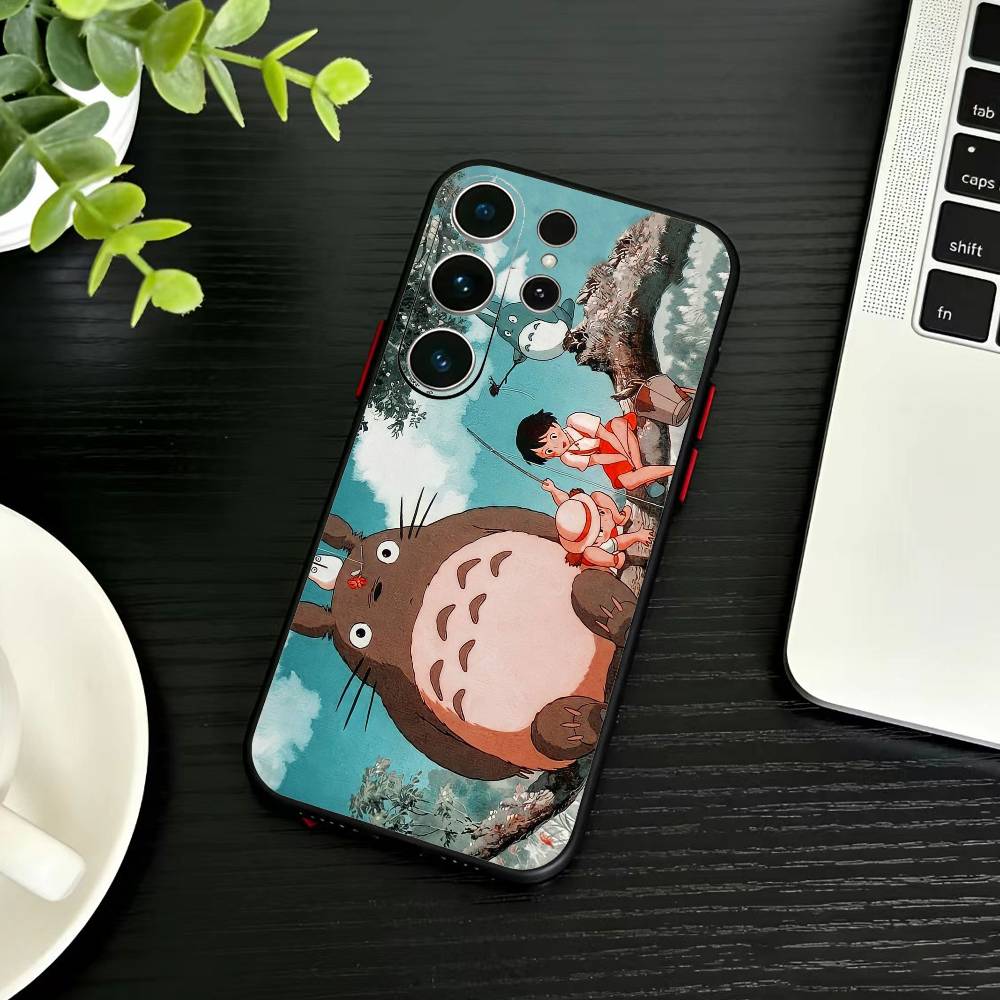 Мультяшный E-Totoro-ES Чехол для телефона Samsung S26,S25,S24,S23,S22,S30,S21,Ultra,Plus,FE 5G Черный Мягкий Чехол