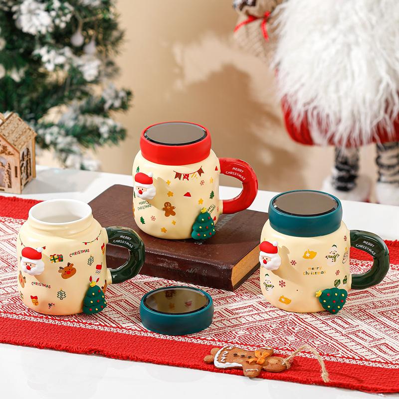 Diy Magnetic Christmas Mug With Lid Spoon Cute Ceramic Water Cup Girls High Value Cartoon Office Couple
