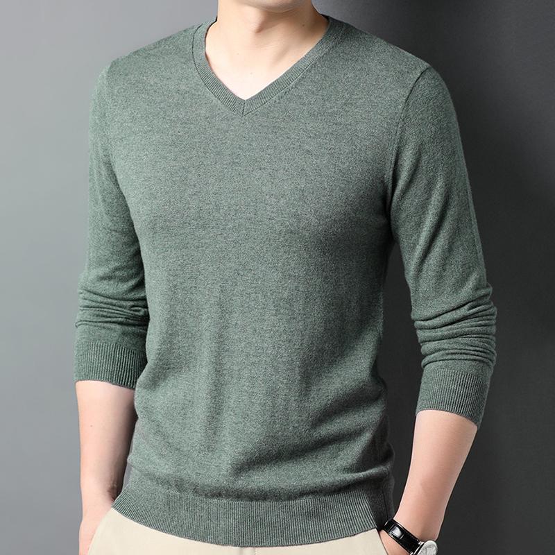 Весенне-осенний мужской шерстяной свитер с V-образным вырезом, пуловер с длинным рукавом, шерстяной вязаный низ, модный мужской повседневный шерстяной свитер, интерьер