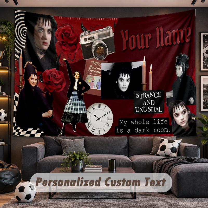Beetlejuice Lydia Deetz Personalized Tapestry Support Custom Name, Wall Art Home Decoration