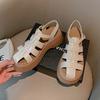 Foreign Trade Bag Head Sandals Women's 2025 Summer New Hollow One-word Buckle with Retro Thick-soled Roman Woven Sandals Women