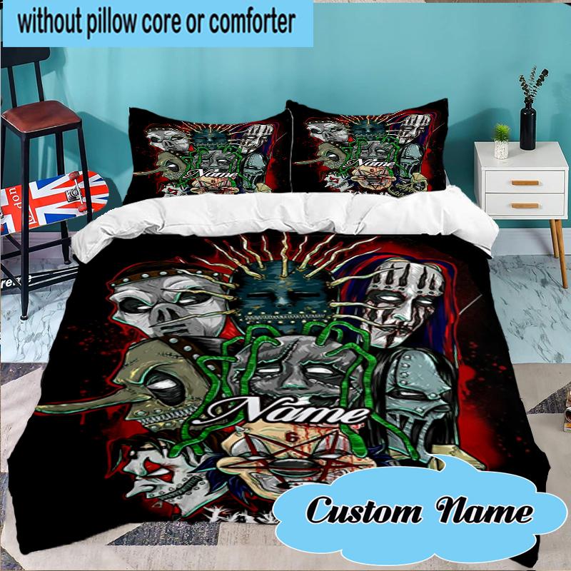 Custom Name Slipk-not Artistic Masks Bedding Set 3pcs, Bedding Set Including 1pc Duvet Cover And 2pcs Pillowcases for Bedroom, Dormitory Gift