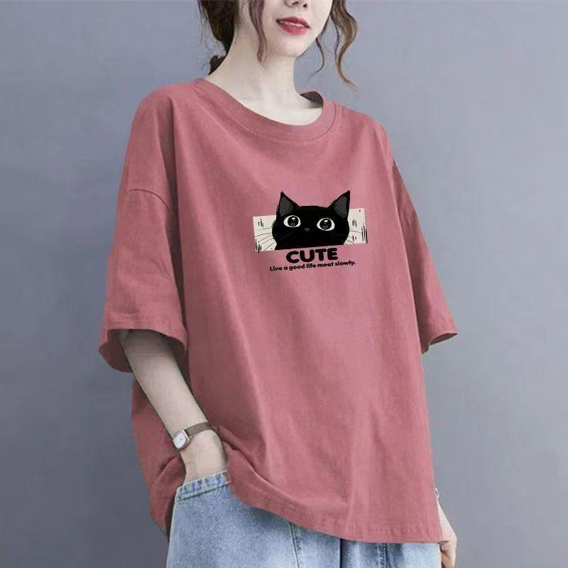 Футболка из хлопка с коротким рукавом, женская, свободная, модная, со средним рукавом, летняя, винтажная футболка