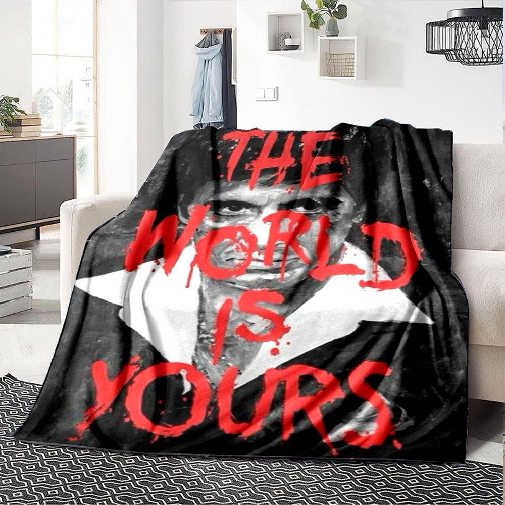 1pc Scarface-Inspired Flannel Blanket - Soft Cozy All-Season Throw for Bedroom, Sofa, Camping, Travel - Perfect Gift for Movie FansB06