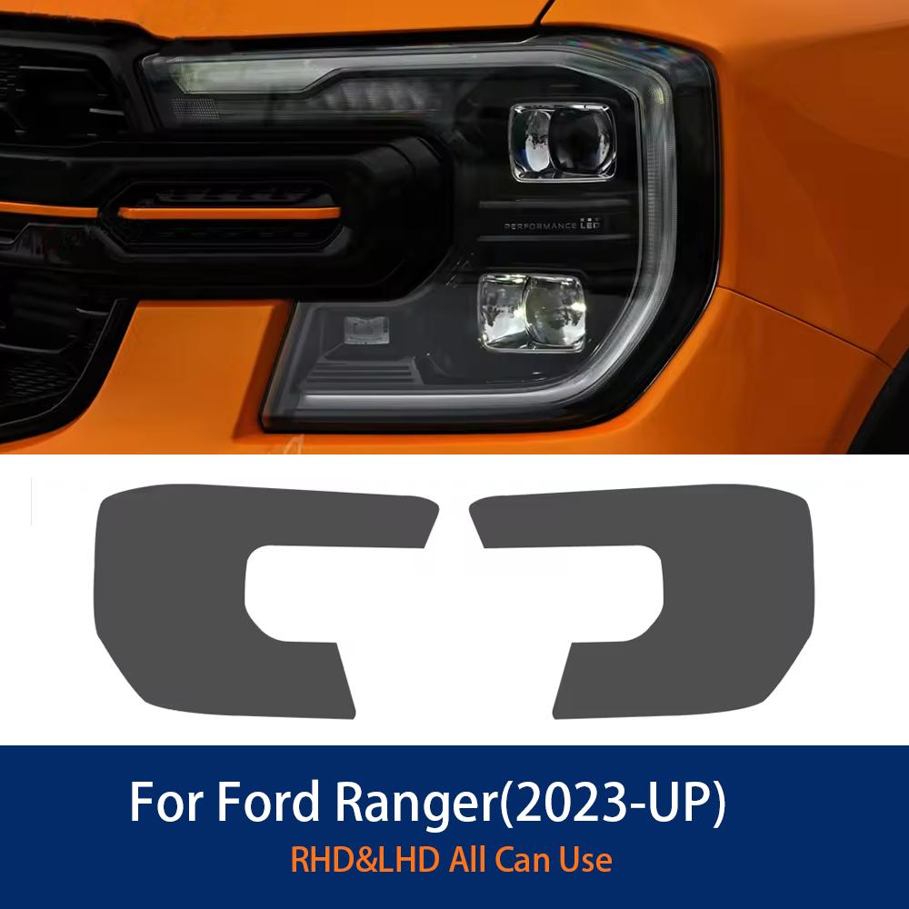 Smoke Black Headlight for Ford Ranger 2023-2025 T9 Wildtrak Raptor Car Protective Film Transparent TPU Sticker Accessory 2 Pcs