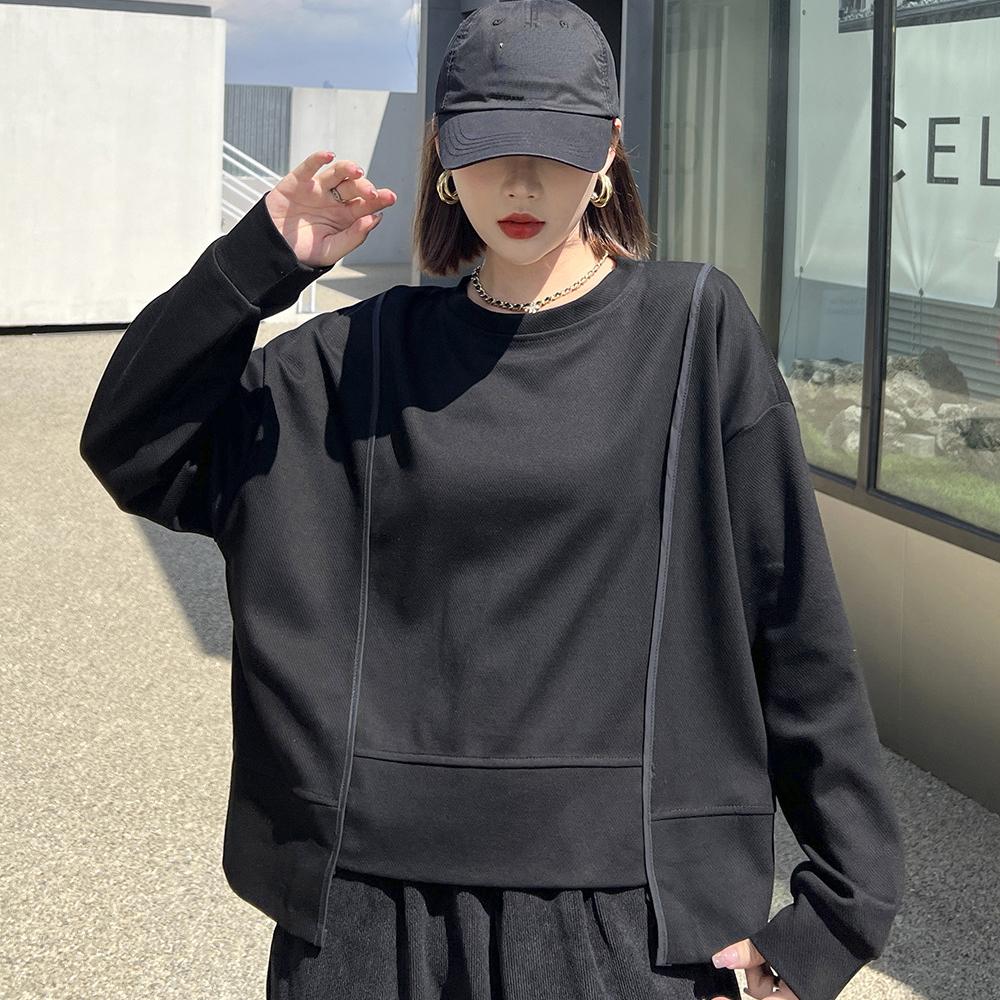 Dimanaf Новинка 2024 года, женские толстовки и свитшоты больших размеров, свободные однотонные толстовки с длинным рукавом на молнии, повседневные осенние базовые топы с круглым вырезом, футболка 2023, новый пуловер