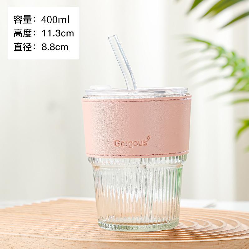 400 мл полосатый стеклянный стакан прозрачные стаканы с крышкой и соломинкой кружка для льда кофе чашка для чая стакан для сока стакан для молока вода стакан посуда для напитков