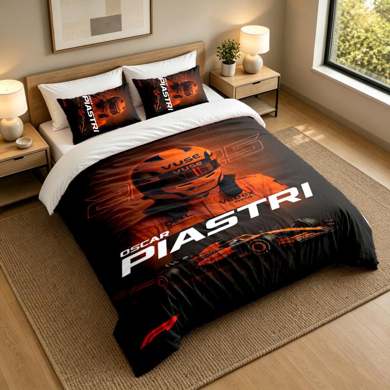 3-Piece Bed Sheet Set with Oscar Piastri Design, 1 Flat Sheet and 2 Pillowcases for Bedroom