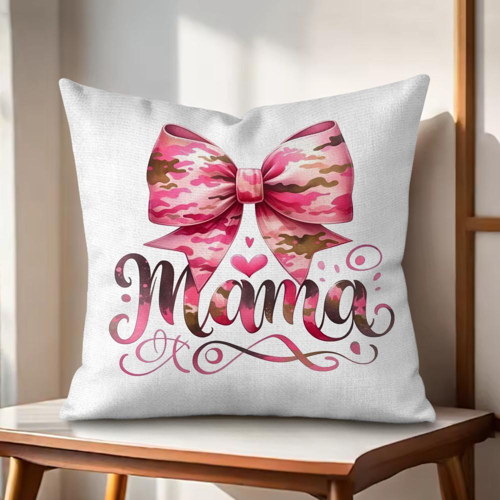 Leopard print with bow mama Cushion Cover Natural Linen Organic Fabric DoubleSided Printing Couch Pillow Covers Home Decor