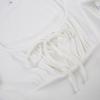 Casual White Knitted Lace Patched Female T-shirts Y2K Korean Style Slim Tie Up Shirring Summer Top Tee Folds Outfits