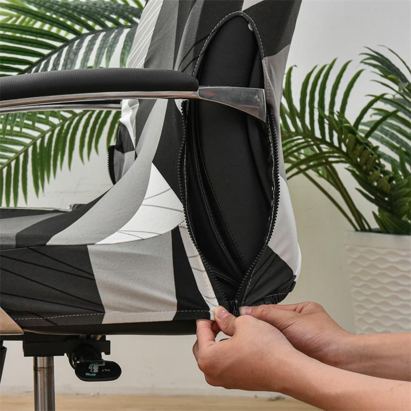 Stretch Spandex Office Chair Cover With Armrest Protectors Elastic Rotating Computer Seat Slipcover For Gaming Study Room