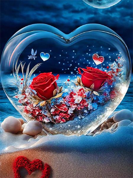 5d Алмазная картина Новое сердце Красная роза Домашний декор Вышивка Приморский цветок Пейзаж Полный квадрат/круглая наклейка на стену