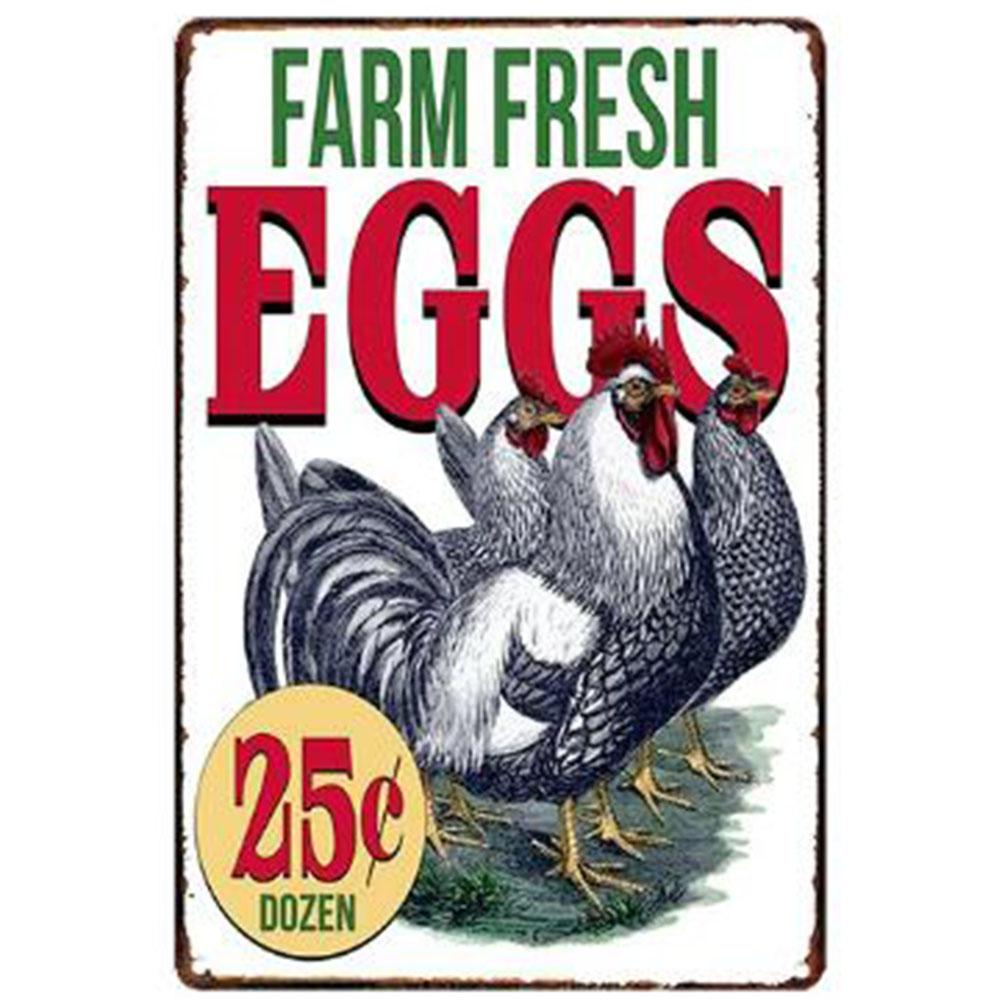 Mfoever Farm Fresh Eggs Metal Tinplate Sign Poster Chicken Egg Shabby Chic Tin Signs Metal Plate xcm