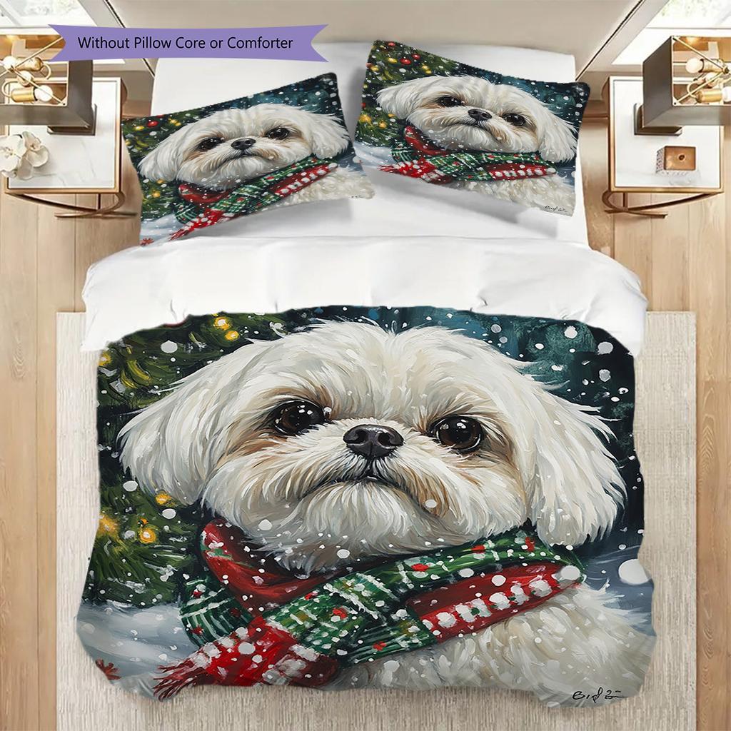 Shih Tzu Pattern Bedding Quilt Set Quilt Cover Pillowcase Home Decoration Birthday Gift (1 * duvet cover + 2 * pillowcase, without core)
