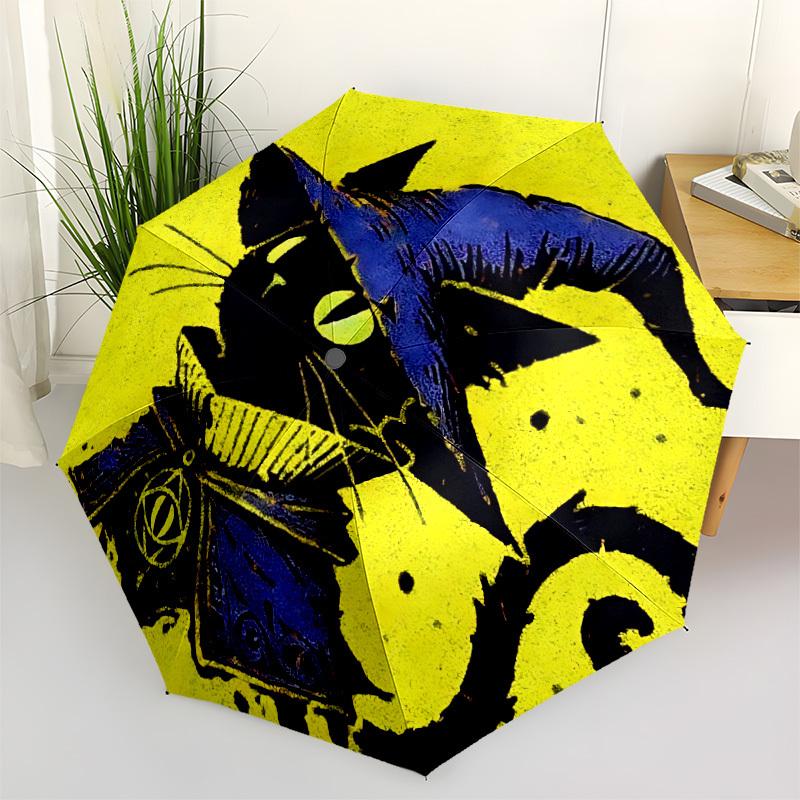 1pc Witch Cat Automatic Open/Close Umbrella, Portable Folding Umbrella, Compact Travel Umbrella for132