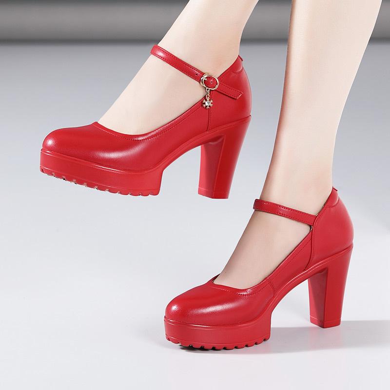 Женские туфли на высоком каблуке из коровьей кожи с каблуком и платформой Туфли Мэри Джейн Женские туфли-лодочки Офисная рабочая обувь Женские свадебные туфли 32-43