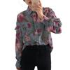 Fall Women's Blouses Fashion Floral Print V-Neck Long Sleeve Chiffon Shirt Tops