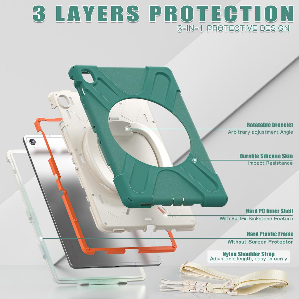 360 Rotating Kids Case for Samsung Galaxy Tab S10 FE Plus 2025 13.1 Inch SM-X620 SM-X626B Armor Stand Cover with Shoulder Strap