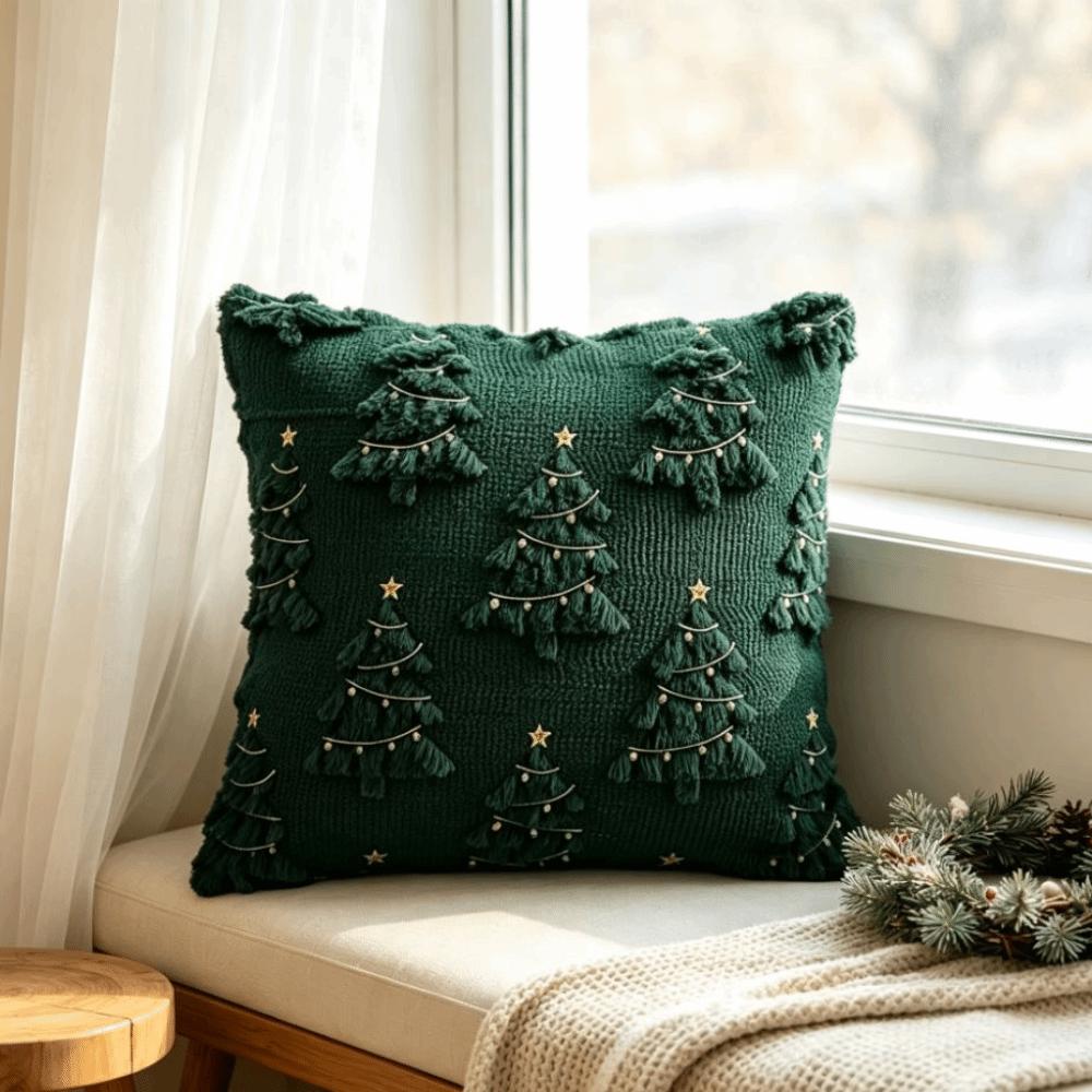 Xmas Tree Christmas Pillow Cover Plush Plush Cushion Cover Throw Pillow Cover  Christmas Day