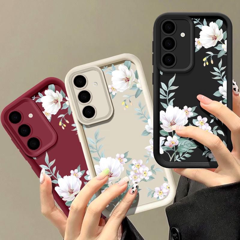 Белый цветочный узор матовый мягкий чехол TPU для телефона Samsung S25 Plus S24 FE S23 Ultra S22 A56 A36 A16 A15 A55 A06 A05 A35 A34 противоударный бампер