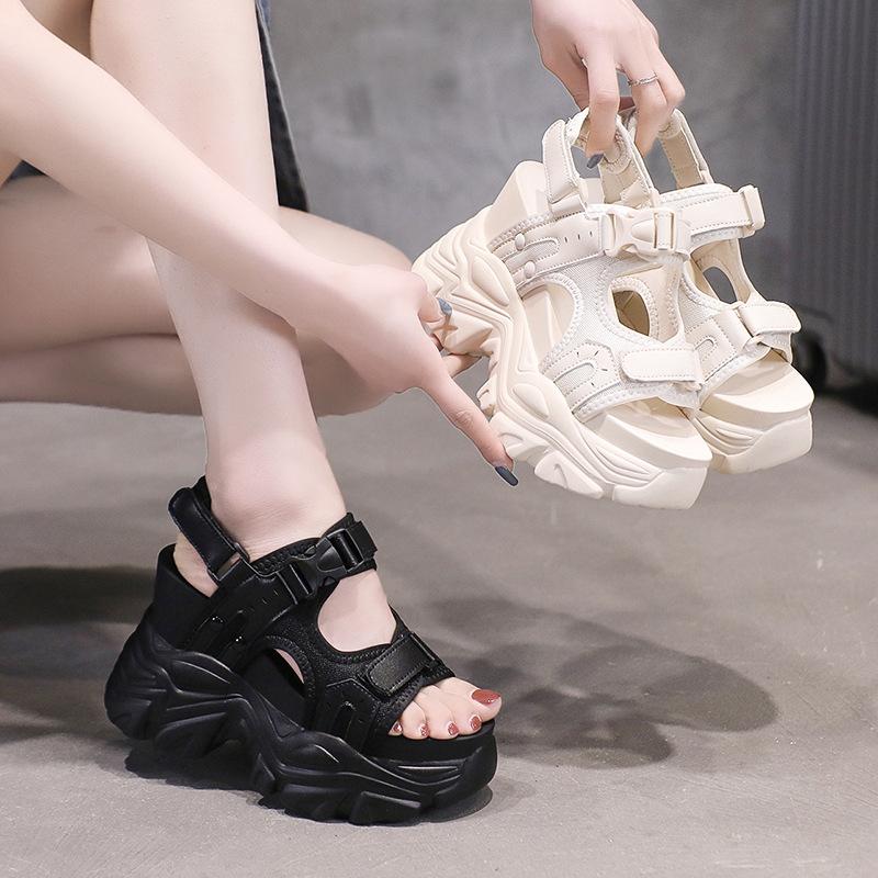 Sports Style Women's Sandals Summer 2024 Platfrom Peep Toe Buckle Women Shoes Black Beige Wedegs High Heels Roma Sandales Female