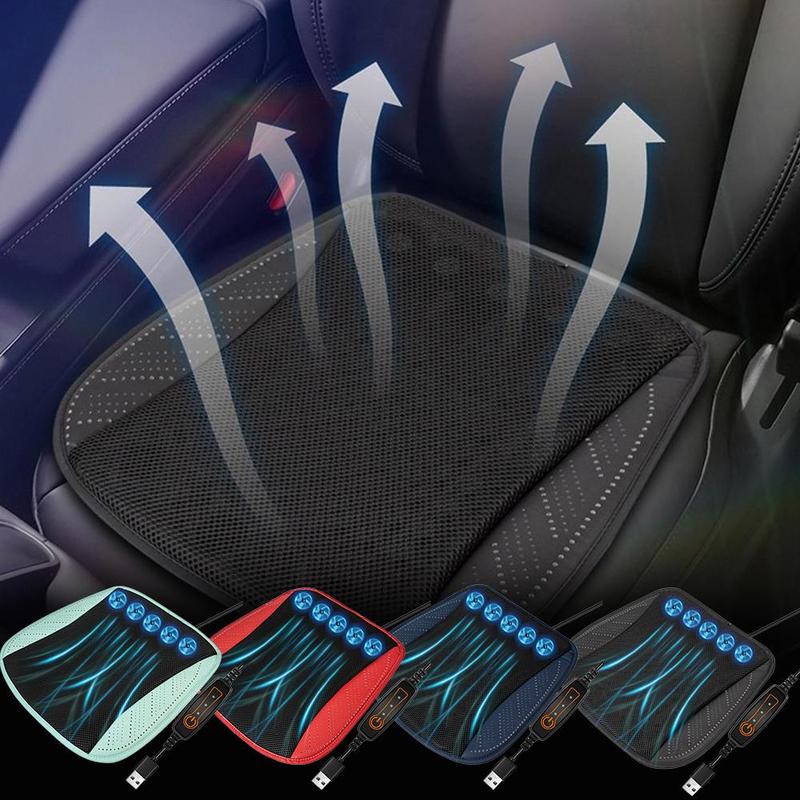 Cooling Seat Cushion With 5 Fans 3 Speed Settings Breathable Ice Silk Pad For Car Interior Accessories