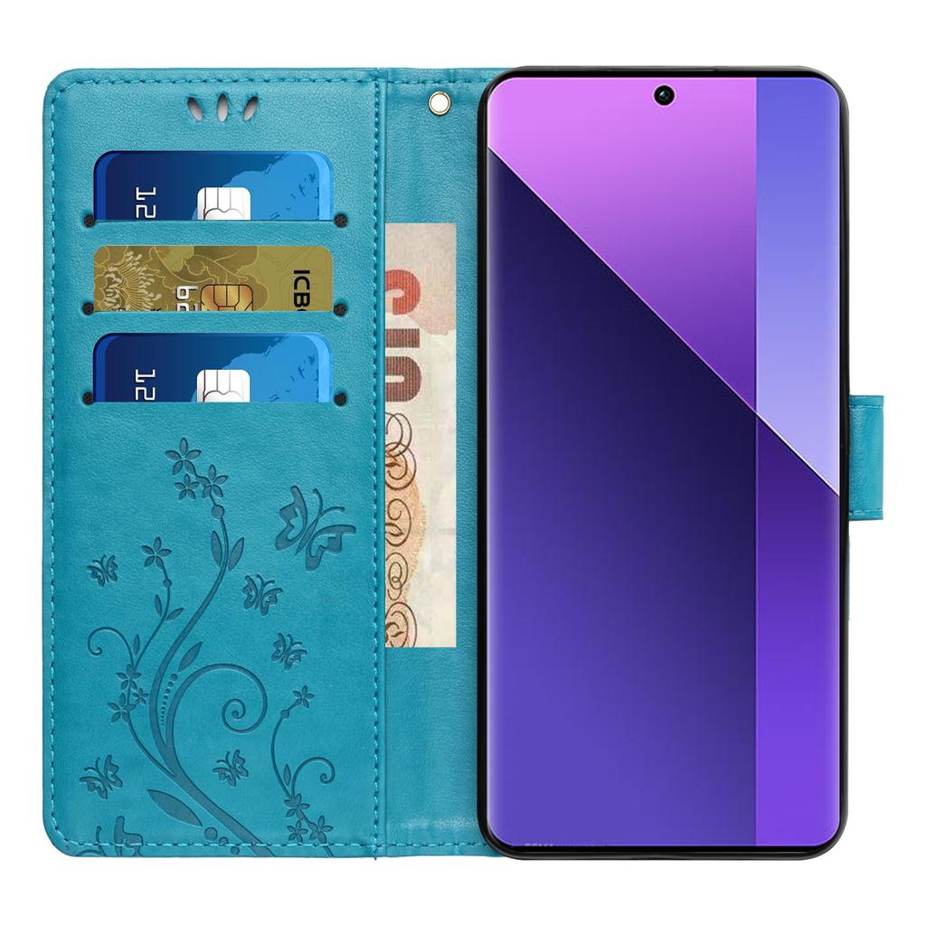 For Oppo Reno14 Pro 5G (Global)/Reno13 Pro 5G Leather Wallet Case Butterfly Flower Imprint Phone Cover with Strap