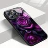 Чехол для телефона для iPhone 11 12 13 14 15 16 17 Pro Max 17Air 16E 7 8 16 Plus XR XS X Темно-фиолетовый с рисунком розы Закаленное стекло