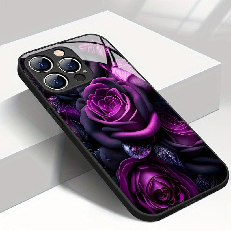 Чехол для телефона для iPhone 11 12 13 14 15 16 17 Pro Max 17Air 16E 7 8 16 Plus XR XS X Темно-фиолетовый с рисунком розы Закаленное стекло
