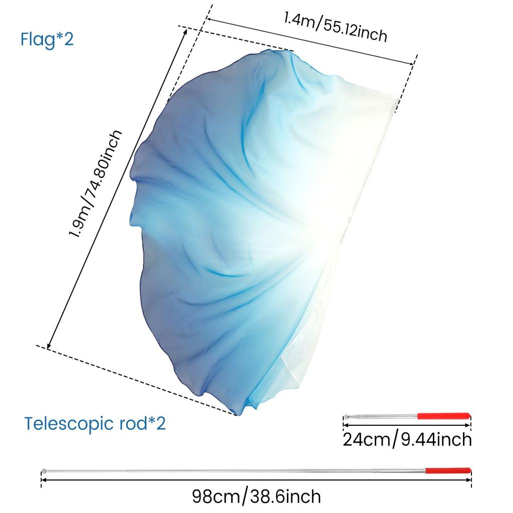2 шт. 55" Флаги для танца хвалы и поклонения, с раздвижной штангой, полукруглый флаг "Крыло ангела" для поклонения, для церковных танцевальных выступлений