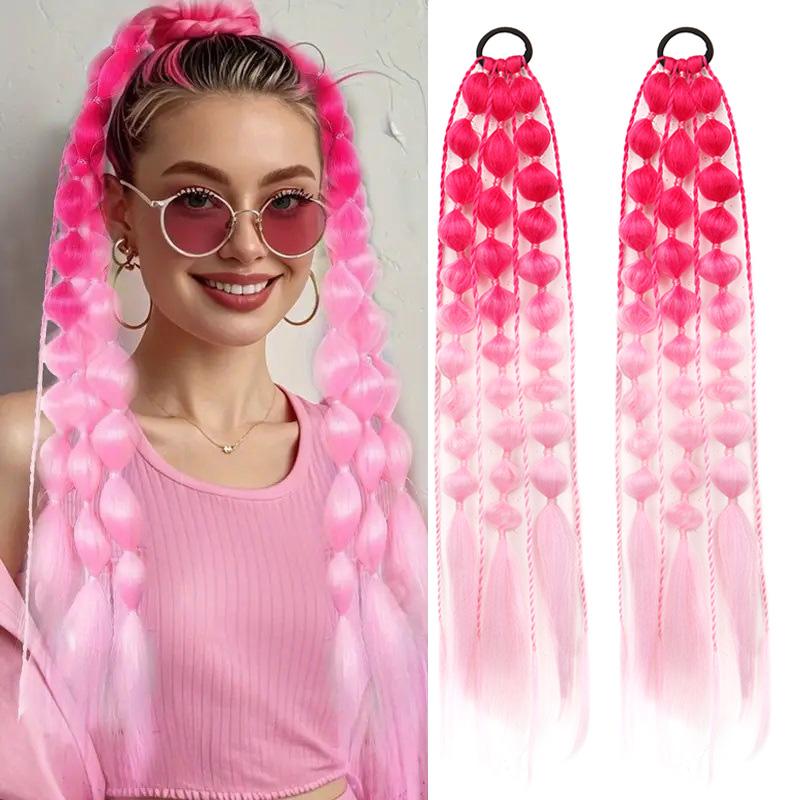24Inch 2Pcs Synthetic Gradient Bubble Ponytail With Elastic Band for Women Perfect for Birthday Holiday Parties Accessories