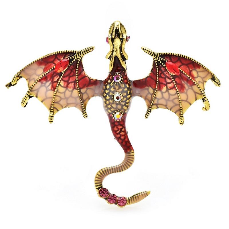 Enamel Dragon Brooches For Women Men 6-color Rhinestone Flying Legand Animal Party Office Brooch Pins Gifts