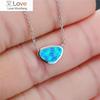 Geometric White Blue Fire Opal Pendant Necklaces For Women Fashion Jewelry Cute Triangle Birthstone Necklace Bridal Wedding Gift