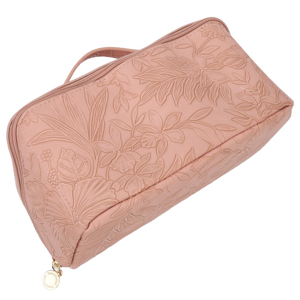 Косметичка для макияжа из ПУ кожи, открывающаяся на 180 градусов, большой вместимости, многофункциональная, с разделителем, плоская косметичка, розовая