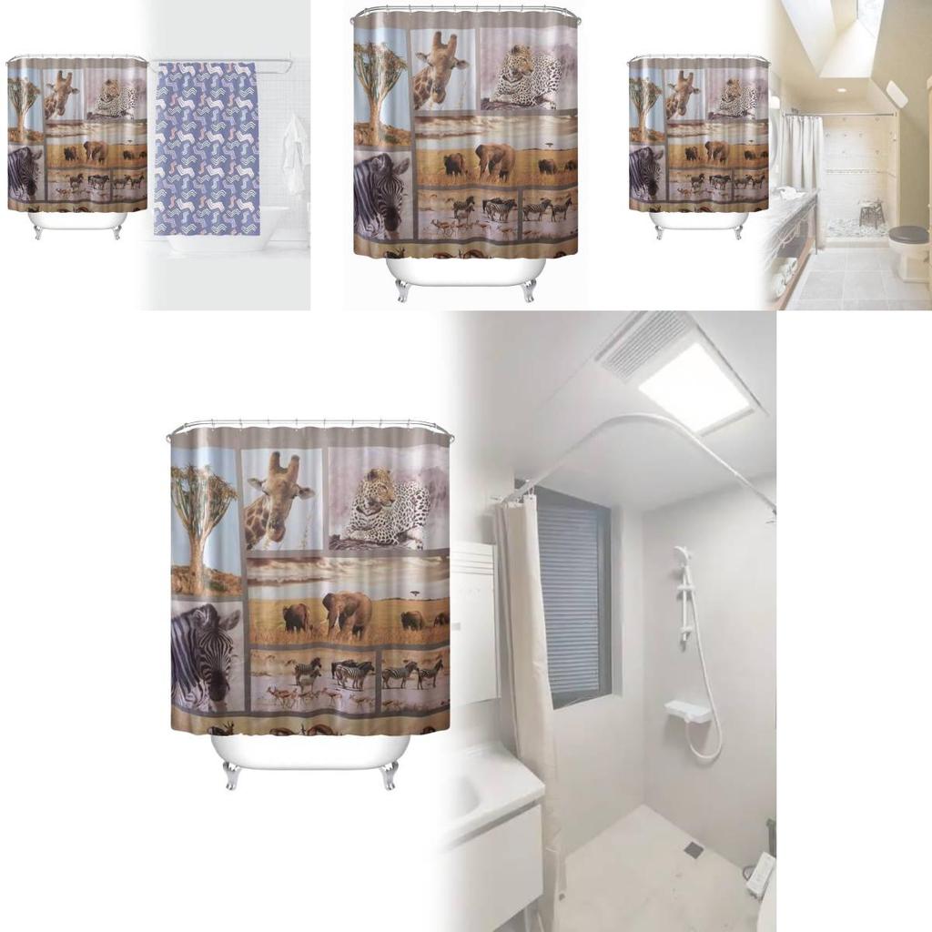 Водонепроницаемая шторка для ванной из ПЭВА с рисунком животных, длинная, жираф, зебра, для декора туалета