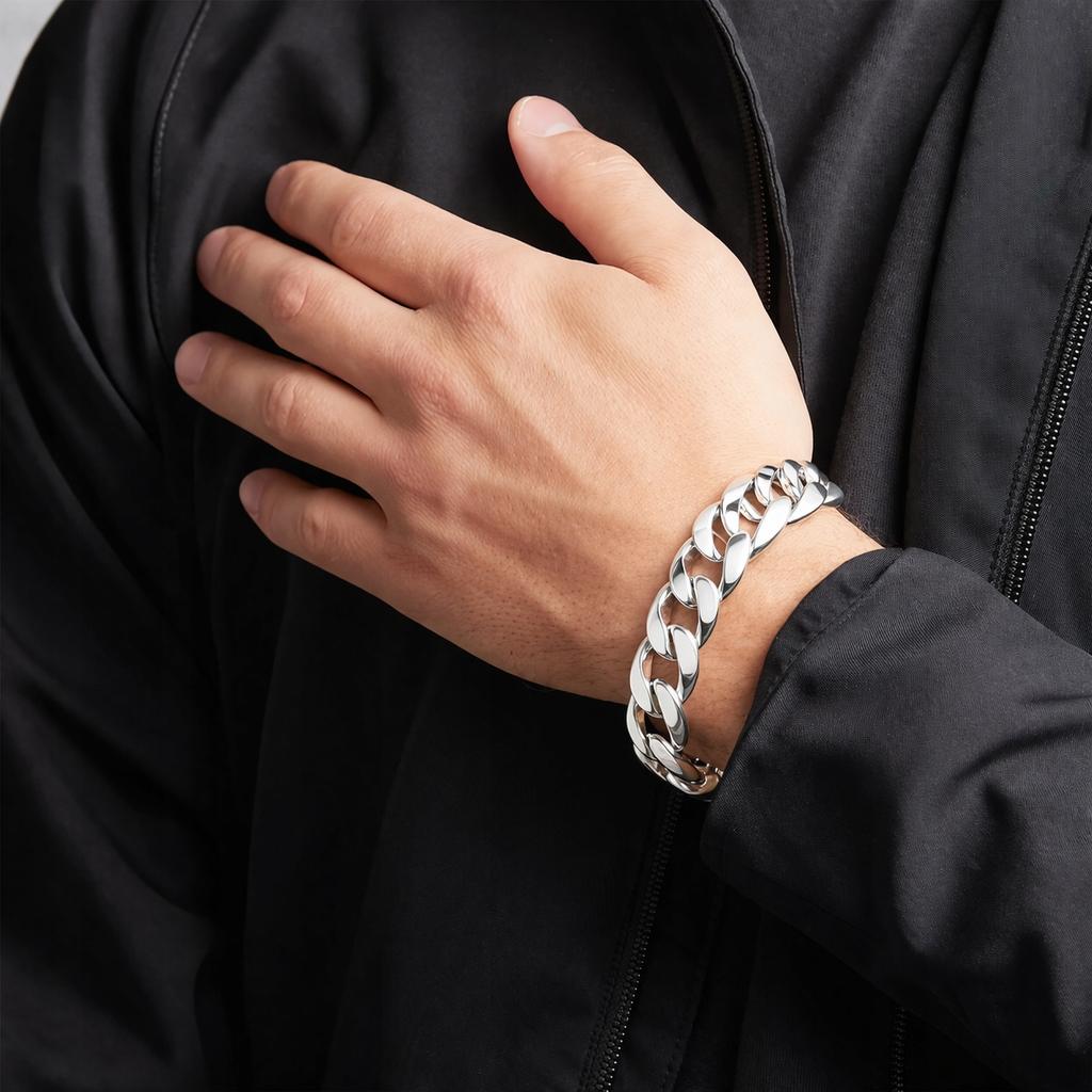 SILVER Men' Bracelet THICK 10mm 925 SILVER Diamond Gift