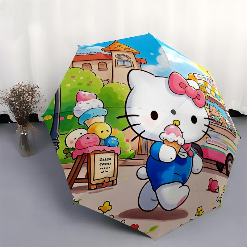 1pc Hello Kitty Ice Cream Cone Umbrella - Automatic Opening/Closing, Portable Folding Design, 8-Rib Iron Frame, Outdoor Umbrella, Ideal Gift for Fans,
